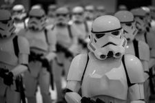 Rows of stormtroopers, only the front one in focus
